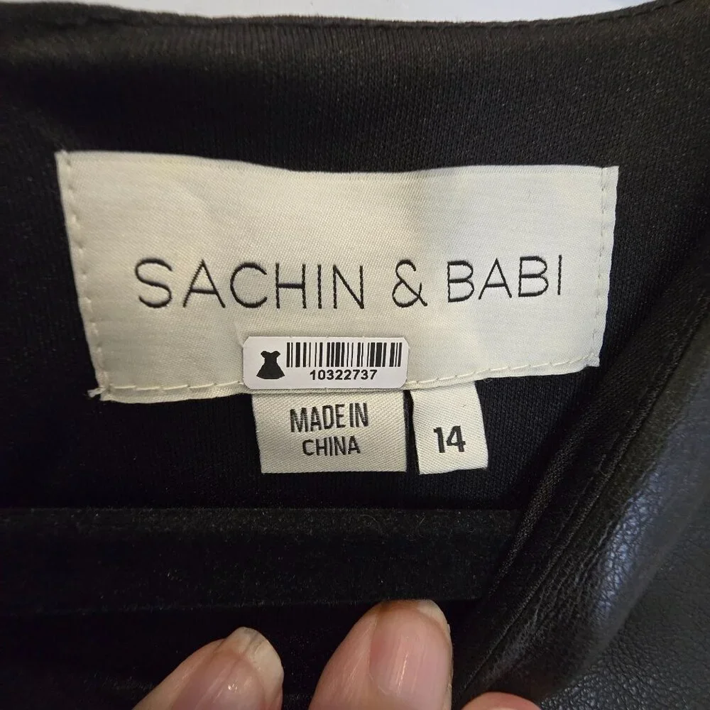 Sachin & Babi Holiday Party Diana Black Faux Leather Sleeveless Dress Size 14 - Picture 5 of 16